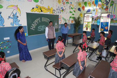 Gautam Adani interacting with Adani Vidhya Mandir Students
