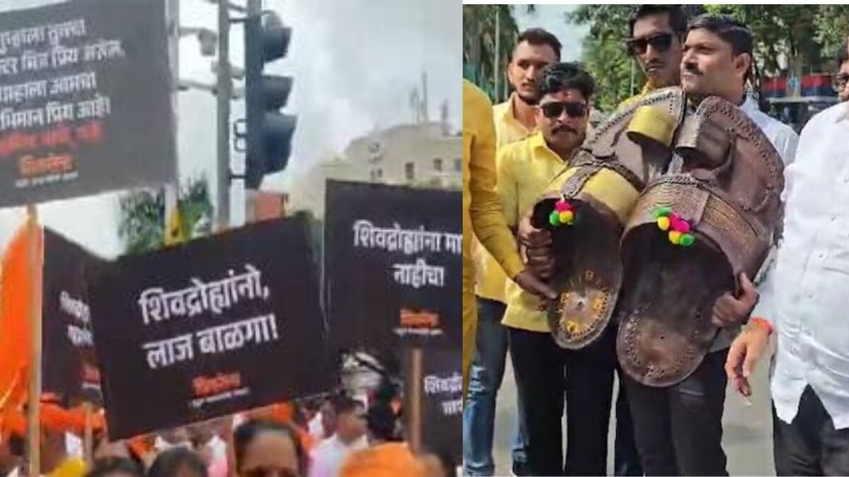 MVA leaders leads ‘Jode Maro’ Protest in Mumbai over the collapse of Chhattrapati Shivaji’s 35-foot statue