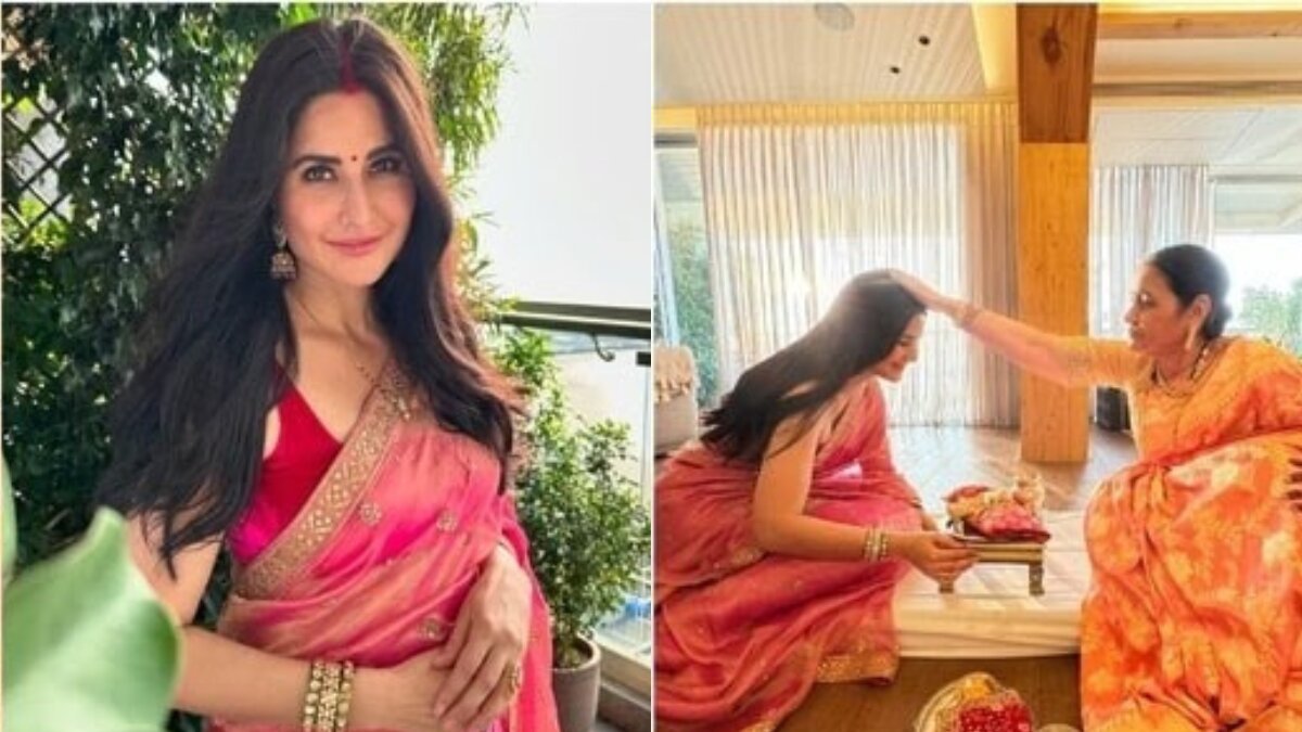 Katrina Kaif Dazzles in Pink Saree for Karwa Chauth Celebration with Vicky Kaushal’s Family