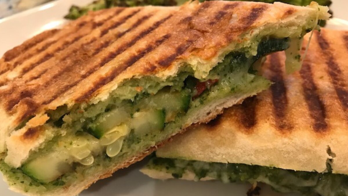 Make cafe style grilled zucchini and pesto panini in 5 easy steps