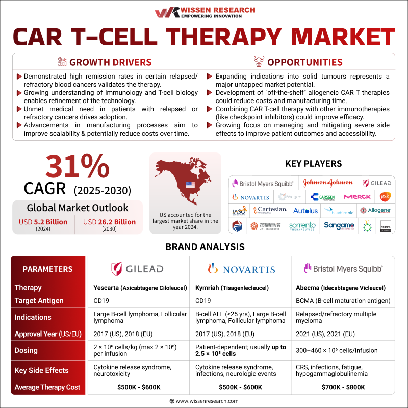 Car-T Cell Therapy market to grow at a CAGR of 31 % during the forecast period (2025 – 2030): Wissen Research
